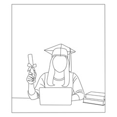 Graduation line art illustration, minimalist line art of a graduate wearing a cap,
Ideal for education, online learning, achievement, and academic success themes.