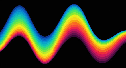 Wavy rainbow spectrum flowing on black background