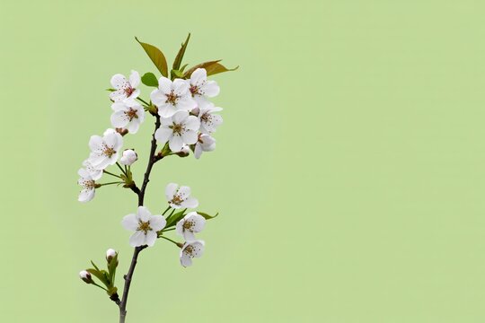 Stock photo of blooming spring flowers on tree branch with pastel background