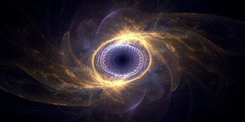 Naklejka premium Abstract fractal energy swirl, glowing core, electric motion, cosmic atmosphere
