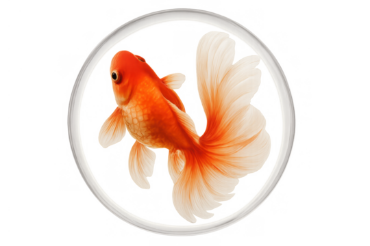 Goldfish swimming inside a clear glass bowl illustration, aquatic pet animal, transparent background design element