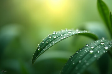 Macro Dew-Covered Green Leaf – Nature, Freshness, and Morning Sun Photography