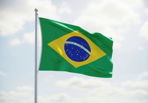 Waving brazilian flag against a cloudy sky