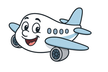 Naklejka premium Cartoon airplane character with a friendly smile. Representing travel, adventure, and childhood fun. Transparent background