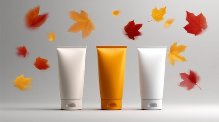 Tres botes de plástico para cremas o similares, diseño para productos blank