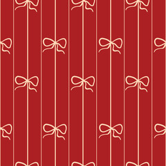 Coquette Christmas Bows on Red Background - Seamless Striped Pattern