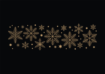 Elegant Gold Snowflake Border on Black Background