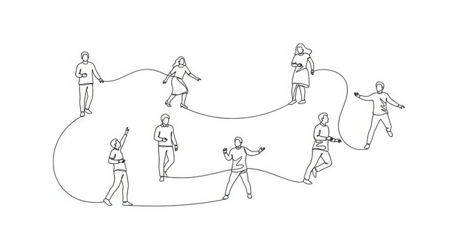 Connected people outline illustration representing social network and communication flow - Powered by Adobe