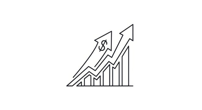 Stylized rising graph illustrating economical progress and business development with dollar sign