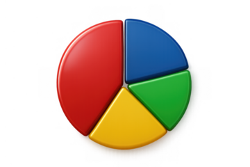 Colorful 3d pie chart graphic presenting data and statistics, illustrating business analysis and information on transparent background