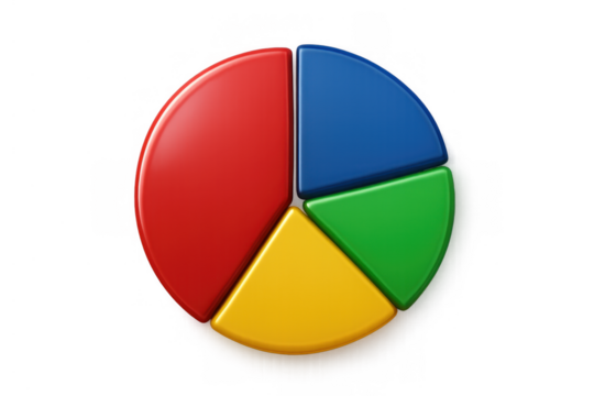 Colorful 3d pie chart graphic presenting data and statistics, illustrating business analysis and information on transparent background