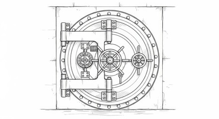 Detailed sketch of a bank vault door displaying intricacy and impenetrable security