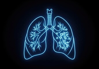 Glowing blue neon lungs on a dark background