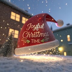 Create joyful Christmas marketing with this festive Santa hat scene and winter snowfall - perfect for holiday promotions and seasonal campaigns this year