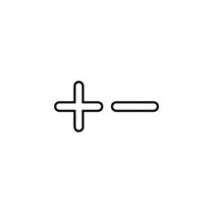 Fototapeta premium Simple black outline of a plus sign and a minus sign side by side on a white background representing addition and subtraction or positive and negative concepts