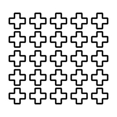 A repeating pattern of simple black outline plus signs forming a grid on a white background