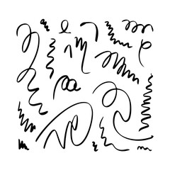 Obraz premium Abstract hand drawn black ink scribbles and wavy lines creating a dynamic and energetic pattern on a white background
