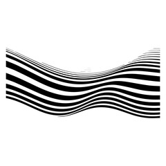 Abstract black and white wavy stripes creating a dynamic optical illusion with a sense of movement and depth on a clean white background