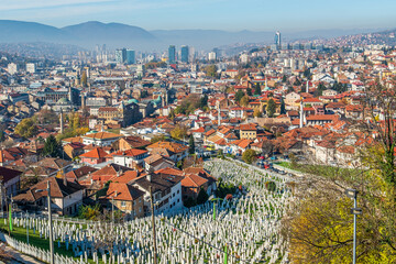 Sarajevo cityscape from above in autumn, Bosnia, the Balkans