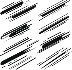 collection of speed line elements, fast motion strokes, diagonal and curved lines, bold-to-thin contour, minimalist black outline 2