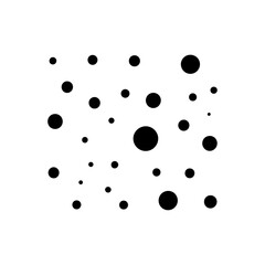 Abstract pattern of scattered black dots of varying sizes on a stark white background creating a minimalist and modern visual texture
