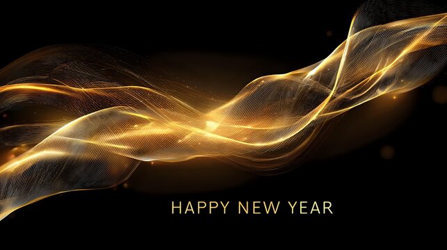 Elegant golden wave design on black background a luxurious abstract illustration for New Year celebrations creating a festive and sophisticated atmosph - Powered by Adobe