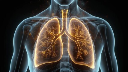 Human lungs glowing within the chest cavity, showing the respiratory system and medical concepts