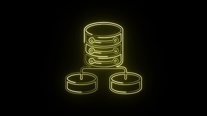 Glowing neon line structured data icon with dynamic cluster animation. Data hierarchy concept animation HD video isolated on black background