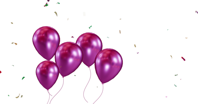 Festive confetti and flying balloons png. Isolated 3d render of multicolored balloons and confetti falling on transparent background, confetti flying on the floor with balloons. flying balloons