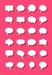 Collection of diverse white speech bubbles on a pink background