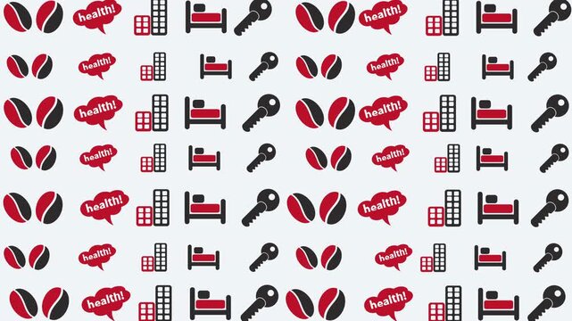 Seamless romantic love-themed pattern with hearts, kisses, and keys, illustrating passion and affection in a graphic design, top-down view