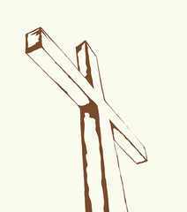 Wooden cross and iron nails. Vector drawing