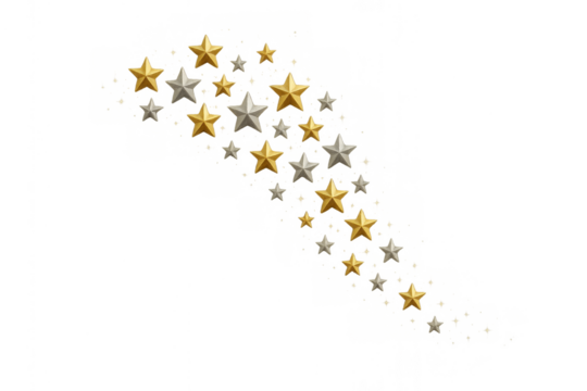 Gold and silver stars creating a festive wave, rating success and celebration with sparkling decoration - Powered by Adobe