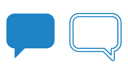 Two blue speech bubbles one solid one outlined on white background talk chat