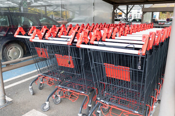 The shopping carts in supermarket