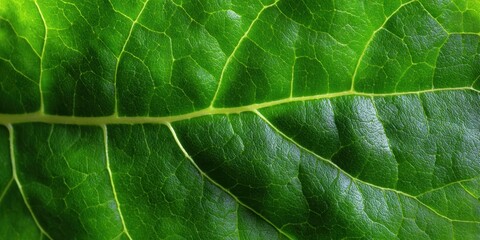 Detailed close-up showcases the vibrant green textures and intricate veins of a single leaf emphasizing natures artistry