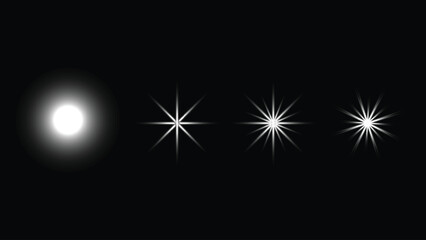 Fototapeta premium Set of white glowing lens flares and starburst light effects