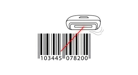 Illustration depicting barcode scanning process with a modern handheld scanner with a clear red
