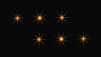 Seven bright starburst light effects for design element overlays