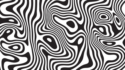 Abstract black and white wavy fluid stripe optical illusion
