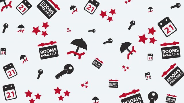 Booking and key icons pattern with calendar dates and room availability symbols on white background graphic illustration