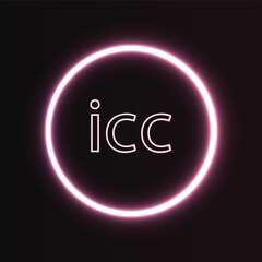 Neon pink circle with glowing 'icc' letters, modern digital style
