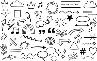 Collection of hand drawn doodle elements and symbols for design