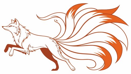 Obraz premium minimalist vector icon of a kitsune nine tailed fox