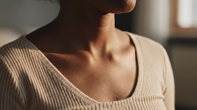 portrait focusing on collarbone and neck illuminated by natural light