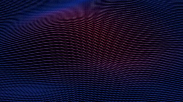 Dynamic abstract blue wave pattern background with red energy surface glows. Abstract neon light dark blue background. Futuristic dynamic moving energetic flow. Seamless loop 4K