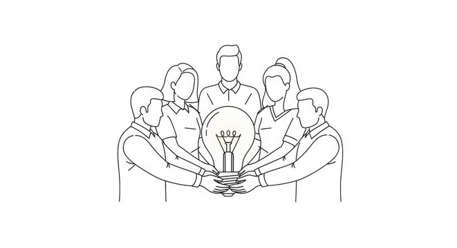 Collaborative innovation showcasing diverse team uniting around idea and creativity