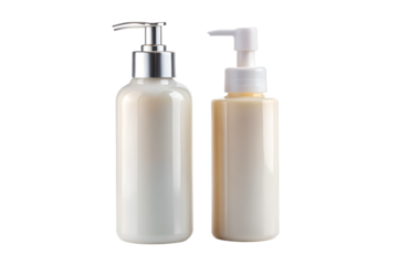 Cosmetic bottles with pump dispensers for liquids and creams