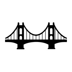 Obraz premium A black silhouette of the golden gate bridge, a famous suspension bridge with iconic towers and cables, isolated on a