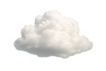 White fluffy cumulus cloud fragment floating, isolated on a transparent background, depicting a weather element